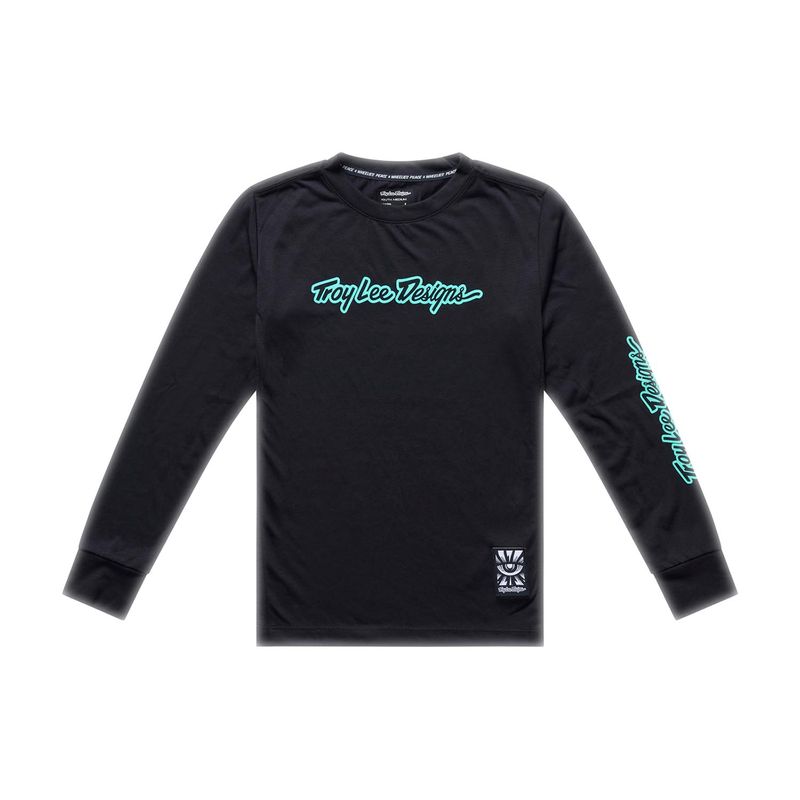 Troy Lee Designs Youth Skyline Ride LS Signature Black/Real Teal