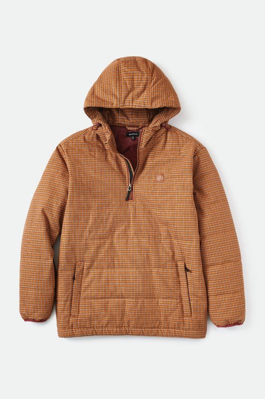 Brixton Cass 1/2 Zip Hooded Puffer Jacket Brick Plaid